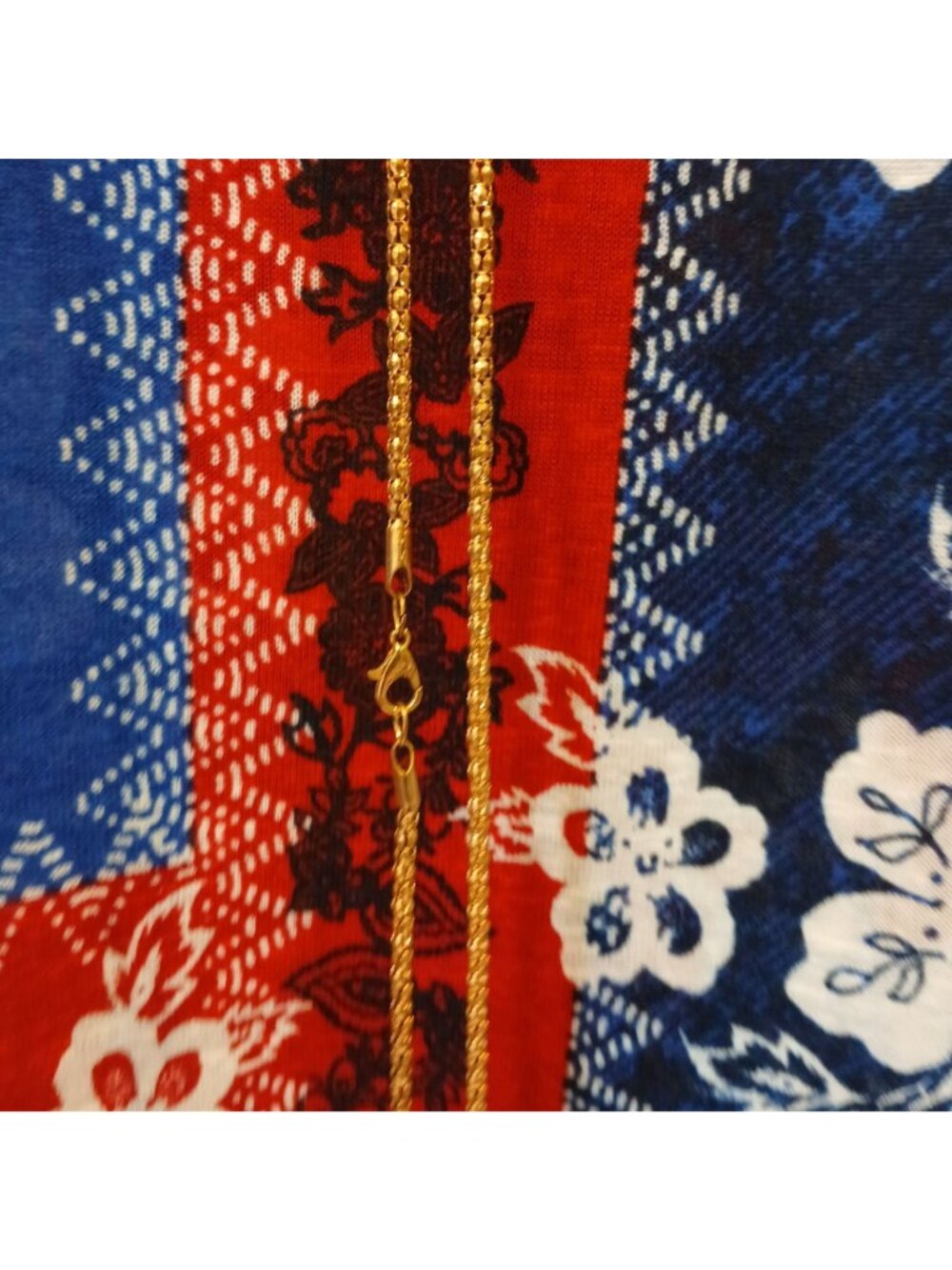 Avenue Size 26/28 Floral Patchwork Top W/ Necklace Red & Blue Short Sleeve #D18 - Picture 6 of 10